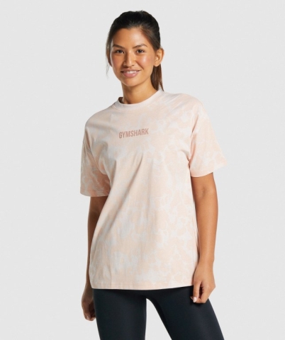 Gymshark Camo Graphic Oversized Women's T Shirts Cream / Light Brown | UAE-80XCEF