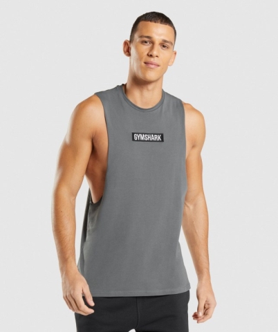 Gymshark Central Drop Arm Men's Tank Tops Grey | UAE-70ELXG