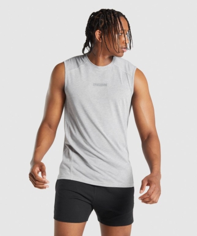 Gymshark Chalk Men's Tank Tops Light Grey | UAE-75ETAV