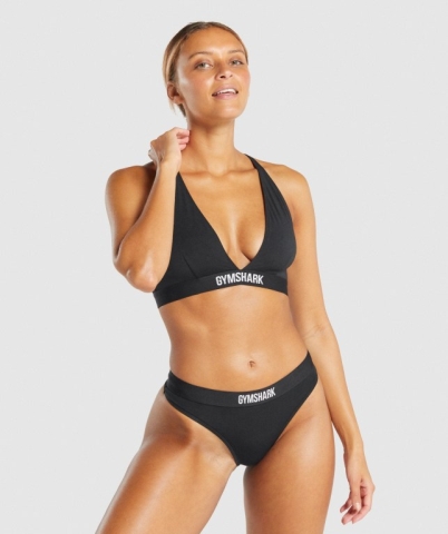 Gymshark Cotton Triangle Bralette Women's Underwear Black | UAE-89WRZF