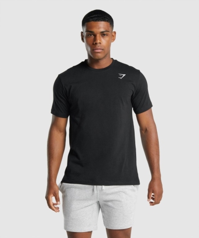 Gymshark Crest Men's T Shirts Black | UAE-67ZBQG