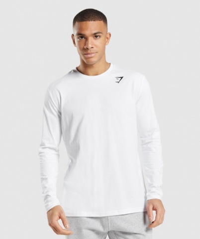 Gymshark Crest Men's T Shirts White | UAE-03OPFQ