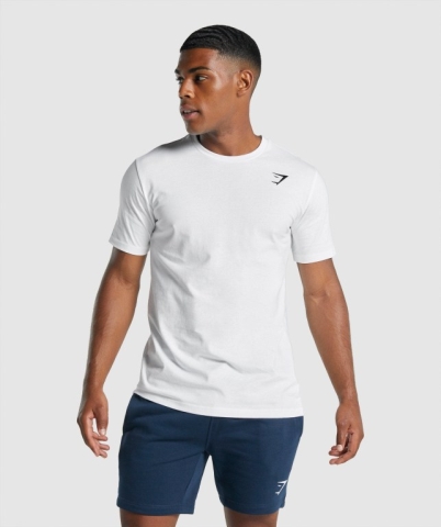 Gymshark Crest Men's T Shirts White | UAE-68ZKFS