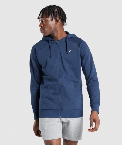 Gymshark Crest Zip Up Men's Hoodies Navy | UAE-38DQFN