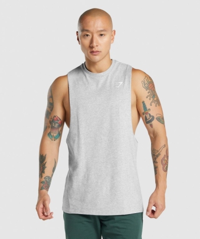 Gymshark Critical 2.0 Drop Arm Men's Tank Tops Light Grey | UAE-45OZEC