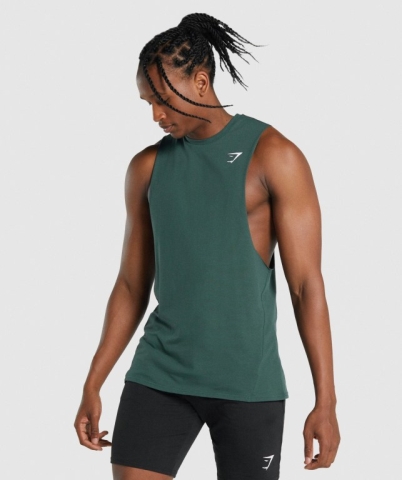 Gymshark Critical 2.0 Drop Arm Men's Tank Tops Dark Green | UAE-60BDVC