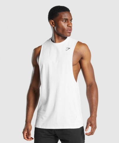 Gymshark Critical 2.0 Drop Arm Men's Tank Tops White | UAE-86NDOM