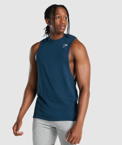 Gymshark Critical 2.0 Drop Arm Men's Tank Tops Navy | UAE-87BLZW