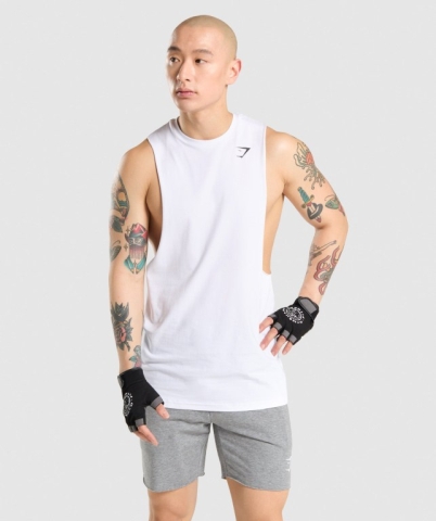 Gymshark Critical Drop Arm Men's Tank Tops White | UAE-98VQNF