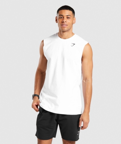 Gymshark Critical Sleeveless Men's Tank Tops White | UAE-40RJCE