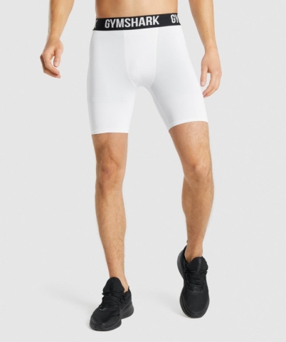 Gymshark Element Baselayer Men's Shorts White | UAE-92IQAU