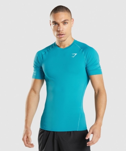 Gymshark Element Baselayer Men's T Shirts Blue | UAE-17HDEY