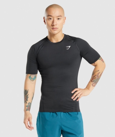 Gymshark Element Baselayer Men's T Shirts Black | UAE-23MBQJ