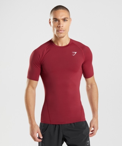 Gymshark Element Baselayer Men's T Shirts Burgundy | UAE-28LDHG