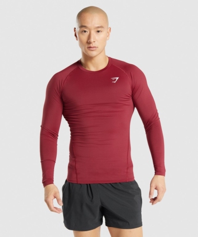 Gymshark Element Baselayer Men's T Shirts Burgundy | UAE-30CQOE