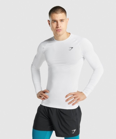 Gymshark Element Baselayer Men's T Shirts White | UAE-45RGPA