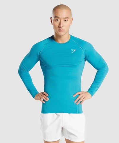 Gymshark Element Baselayer Men's T Shirts Blue | UAE-47JBGN