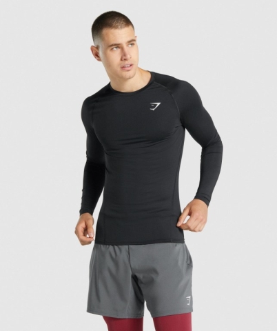 Gymshark Element Baselayer Men's T Shirts Black | UAE-57CILA