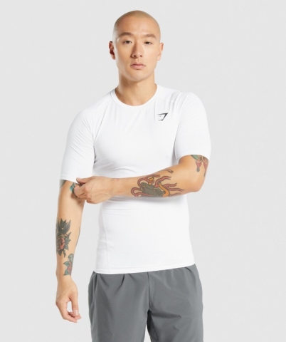 Gymshark Element Baselayer Men's T Shirts White | UAE-65OJYK