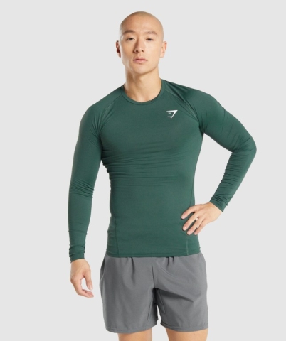 Gymshark Element Baselayer Men's T Shirts Dark Green | UAE-96RJQN