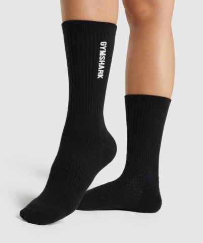 Gymshark Embroidered Logo Men's Socks Black | UAE-96RKLE