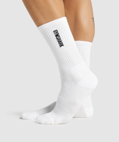 Gymshark Embroidered Logo Women's Socks White | UAE-82KIOG