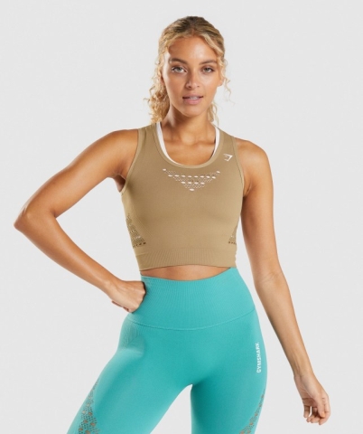 Gymshark Energy Seamless Crop Top Women's T Shirts Brown | UAE-14ZXBF