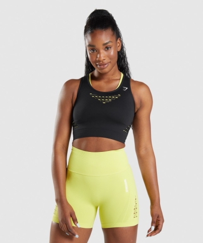 Gymshark Energy Seamless Crop Top Women's Sweatshirts Black | UAE-19YKNS