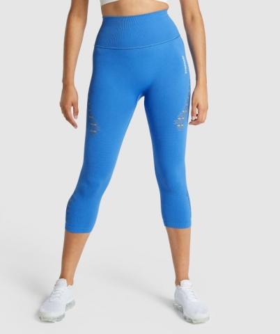 Gymshark Energy Seamless Cropped High Waisted Women's Leggings Blue | UAE-80WFYX