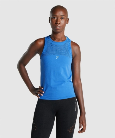 Gymshark Energy Seamless Loose Women's Tank Tops Blue | UAE-45PTNB