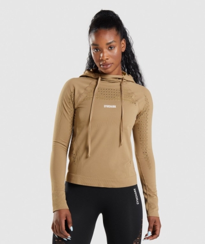 Gymshark Energy Seamless Women's Hoodies Brown | UAE-20GZKA