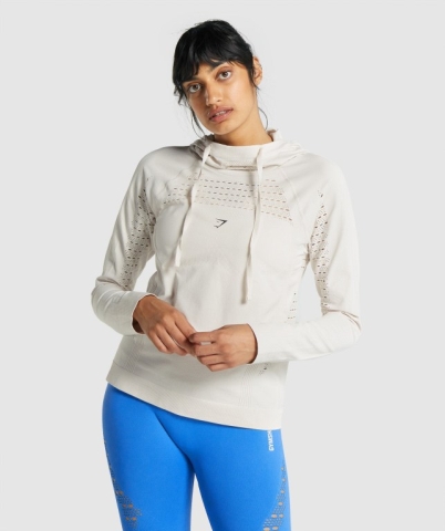 Gymshark Energy Seamless Women's Hoodies Cream | UAE-34JPTX