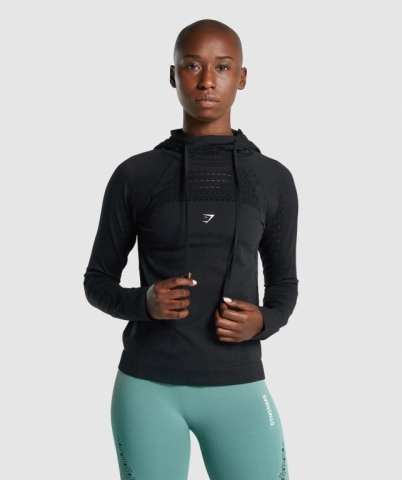 Gymshark Energy Seamless Women's Hoodies Black | UAE-43JUNR