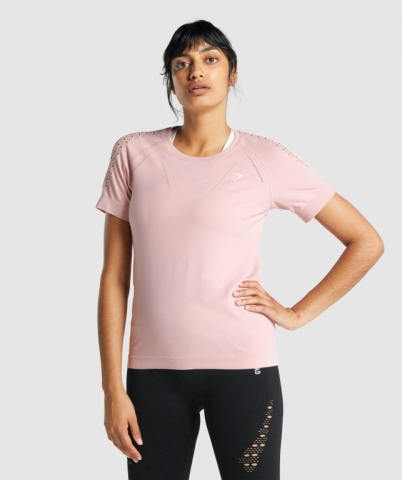 Gymshark Energy Seamless Women's T Shirts Light Pink | UAE-34XIDJ