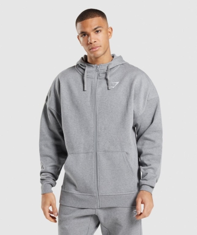 Gymshark Essential Oversized Zip Up Men's Hoodies Grey | UAE-94OCKR