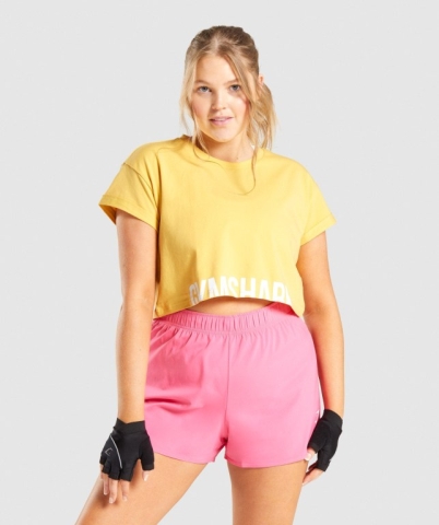 Gymshark Fraction Crop Top Women's Sweatshirts Yellow | UAE-18SOHX