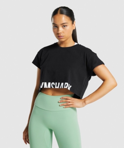 Gymshark Fraction Crop Top Women's T Shirts Black | UAE-45NIUX