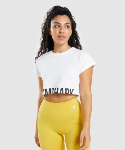 Gymshark Fraction Crop Top Women's T Shirts White | UAE-95KERW