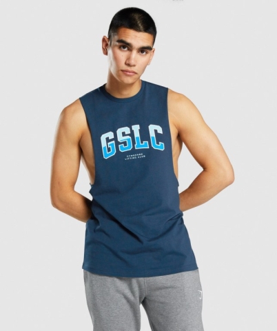 Gymshark GSLC Collegiate Drop Arm Men's Tank Tops Navy | UAE-29HQAT