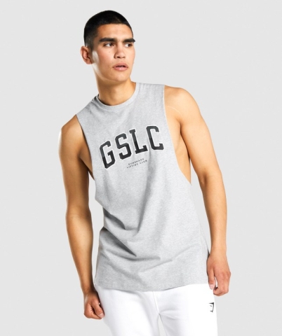 Gymshark GSLC Collegiate Drop Arm Men's Tank Tops Light Grey | UAE-91NTJE