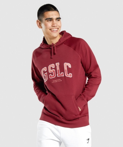 Gymshark GSLC Collegiate Men's Hoodies Burgundy | UAE-30BLGU