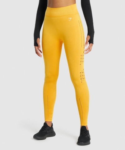 Gymshark Glow Seamless Tights High Waisted Women's Leggings Yellow | UAE-15YAPH