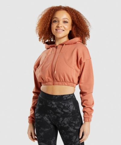 Gymshark KK Fit Zip-Up Cropped Women's Hoodies Orange | UAE-49CABU