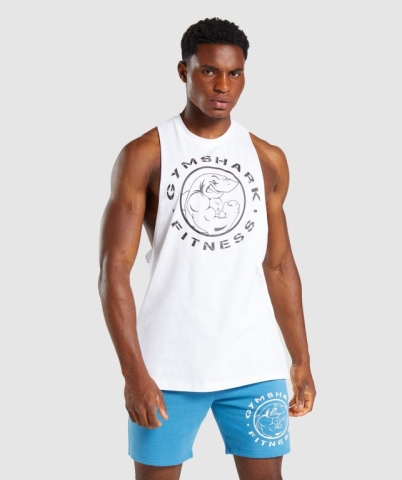 Gymshark Legacy Drop Arm Men's Tank Tops White | UAE-07EUNM