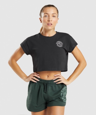 Gymshark Legacy Graphic Crop Women's T Shirts Black | UAE-13GPXA