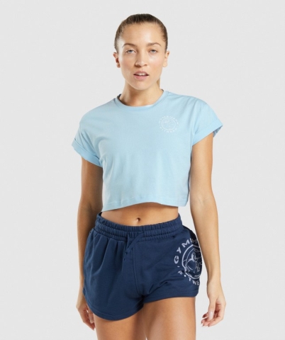 Gymshark Legacy Graphic Crop Women's T Shirts Blue | UAE-58ZFXS