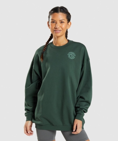 Gymshark Legacy Graphic Sweatshirt Women's Hoodies Dark Green | UAE-94SJLW