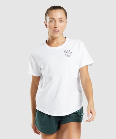 Gymshark Legacy Graphic Women's T Shirts White | UAE-90PBYO