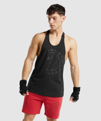 Gymshark Legacy Men's Tank Tops Black / Black | UAE-86TSFZ