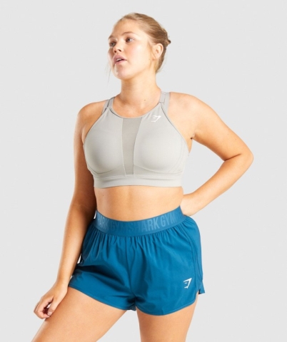 Gymshark Mesh Neckline Training Women's Sports Bra Grey | UAE-07YOQB